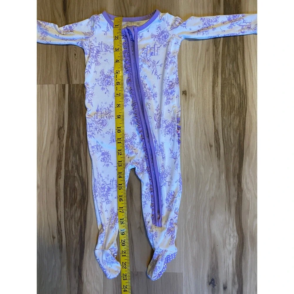 RuffleButts Convertible Ruffle One Piece Pajama Toile Baby Girl Sleeper 3-6M